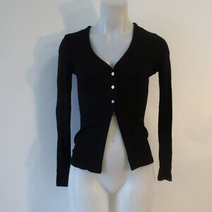 Womens Hashttag Black Ribbed Thin Cardigan Sweater XS